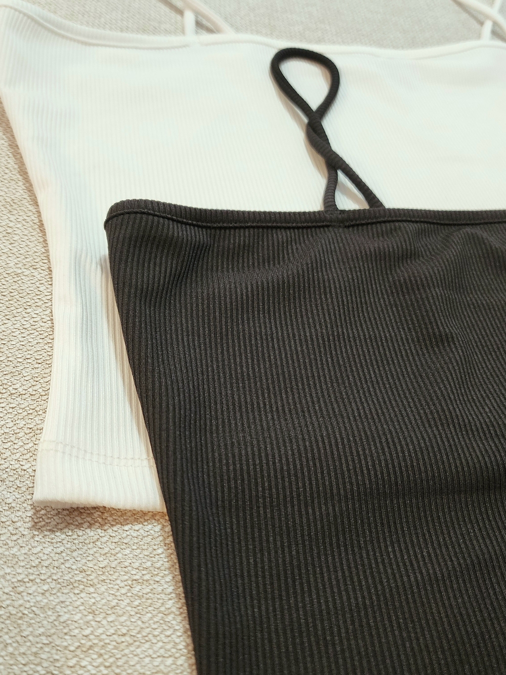 2 Spaghetti Strap Ribbed Crop Tops — Black & White, Large - Picture 3 of 10